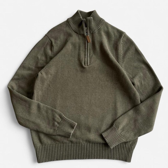 St. John's Bay Other - St. John’s Bay Earthy Green Quarter Zip Mockneck Cotton Knit Sweater